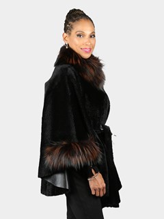 Woman's Black Belted Shearling Poncho