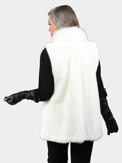 Woman's White Mink Fur Vest with White Fox Tuxedo Front