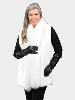 Woman's White Mink Fur Vest with White Fox Tuxedo Front