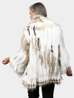 Woman's White Multicolor Knitted Rex Rabbit / Fox / Finn Raccoon Fur Jacket