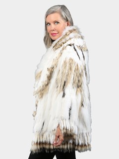 Woman's White Multicolor Knitted Rex Rabbit / Fox / Finn Raccoon Fur Jacket