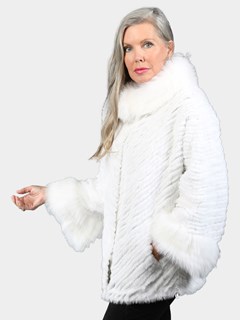 Woman's White Mink, Fox and Rex Rabbit Fur Jacket