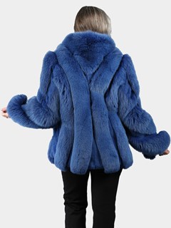 Woman's Denim Blue Dyed Fox and Rabbit Fur Jacket