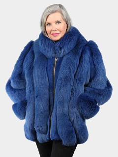 Woman's Denim Blue Dyed Fox and Rabbit Fur Jacket