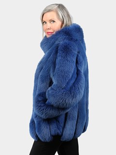 Woman's Denim Blue Dyed Fox and Rabbit Fur Jacket