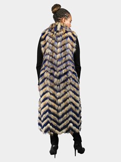 Woman's Gold and Blue Dyed Fox Fur Long Vest