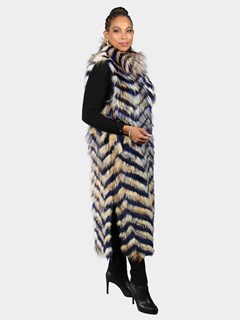 Woman's Gold and Blue Dyed Fox Fur Long Vest