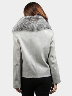 Woman's Storm Grey Textured Lambskin Moto Leather Jacket