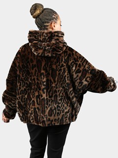 Woman's Leopard Print Hooded Shearling Jacket