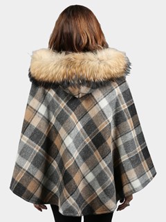 Woman's Gray and Camel Plaid Cashmere Wool Cape