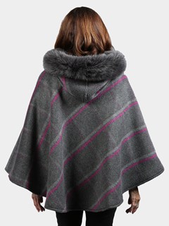 Woman's Gray and Pink Plaid Cashmere Wool Cape