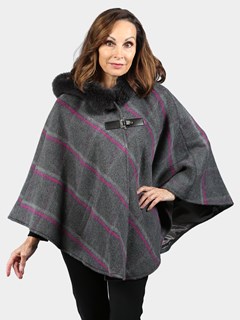 Woman's Gray and Pink Plaid Cashmere Wool Cape