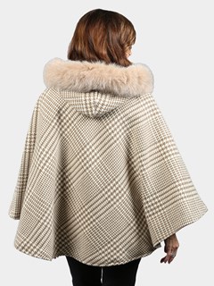 Woman's Black and Beige Houndstooth Cashmere Wool Cape