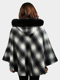 Woman's Black and White Check Cashmere Wool Cape