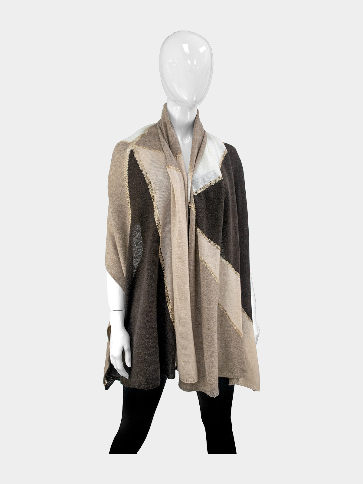 Woman's Beige Geometric Lurex Cashmere Blend Fabric Scarf 