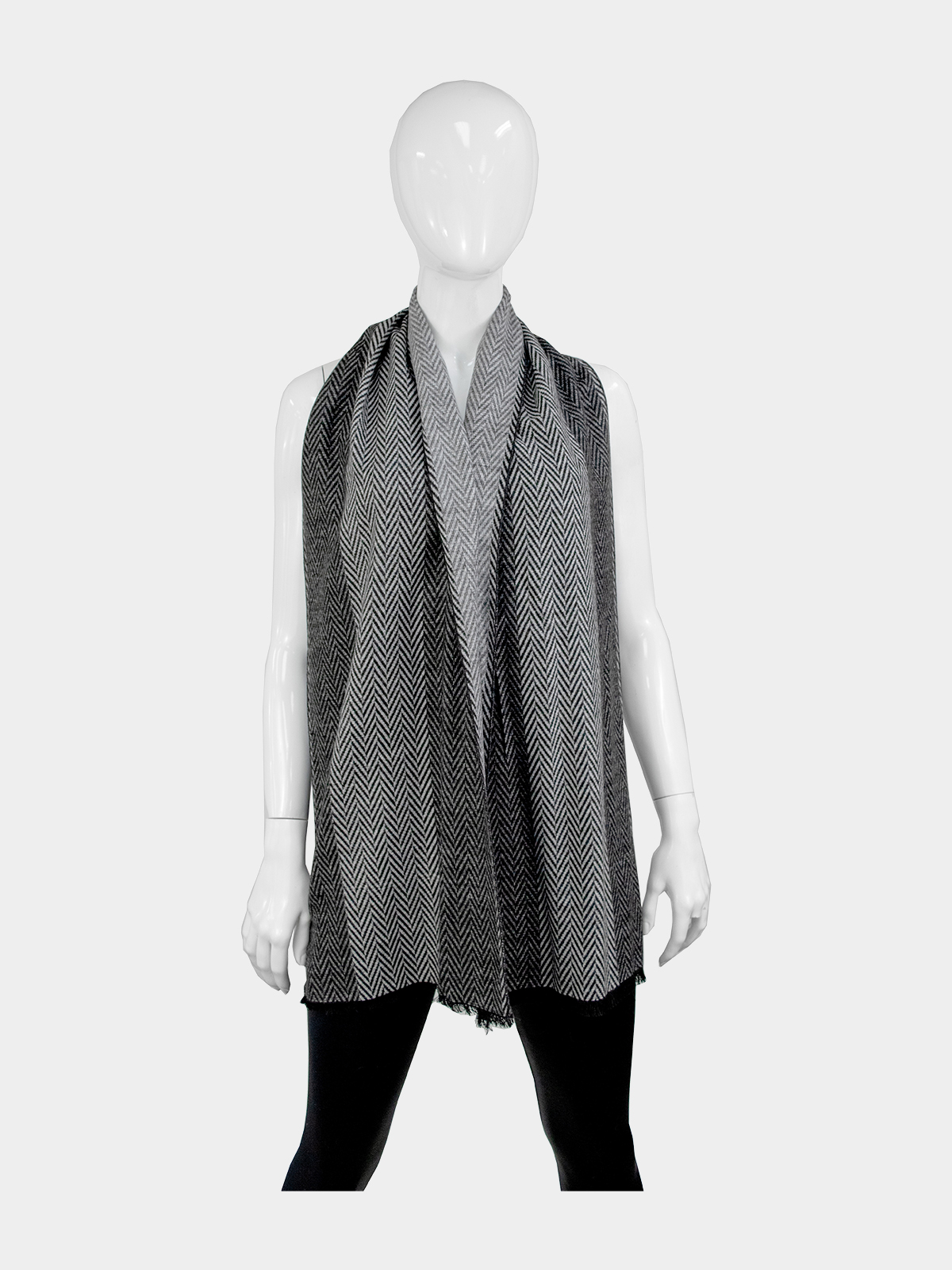 Man's Grey Woven Fabric Herringbone Scarf