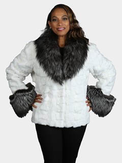 Woman's White Section Mink Fur Jacket 