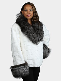 Woman's White Section Mink Fur Jacket 