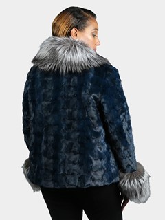 Woman's Navy Section Mink Fur Jacket 