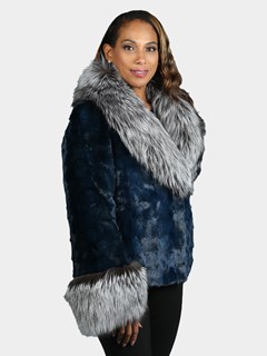 Woman's Navy Section Mink Fur Jacket 