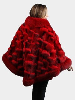 Woman's Red Dyed Fox Section Fur Poncho