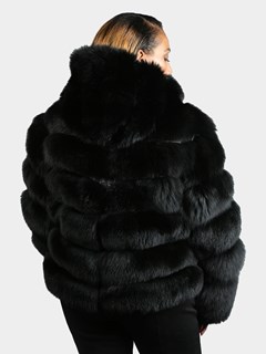 Woman's Black Fox Fur Jacket With Hood