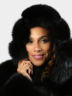 Woman's Black Fox Fur Jacket With Hood