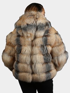 Woman's Red Fox Ombre  Fur Jacket With Hood