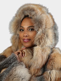 Woman's Red Fox Ombre  Fur Jacket With Hood