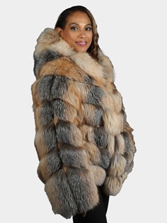 Woman's Red Fox Ombre  Fur Jacket With Hood