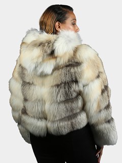 Woman's Natural Golden And Shadow Fox  Fur Jacket With Hood