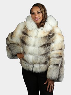 Woman's Natural Golden And Shadow Fox  Fur Jacket With Hood