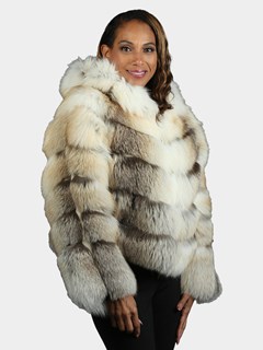 Woman's Natural Golden And Shadow Fox  Fur Jacket With Hood