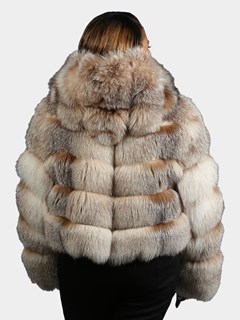 Woman's Natural Crystal Fox  Fur Jacket With Hood