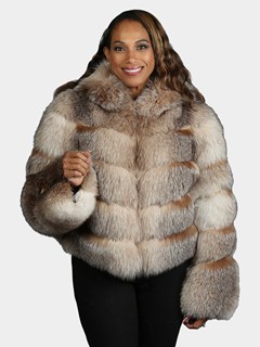 Woman's Natural Crystal Fox  Fur Jacket With Hood