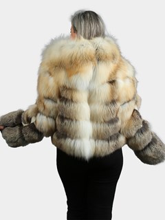 Woman's Natural Golden Isle Fox  Fur Jacket With Hood