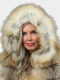 Woman's Natural Golden Isle Fox  Fur Jacket With Hood