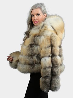 Woman's Natural Golden Isle Fox  Fur Jacket With Hood