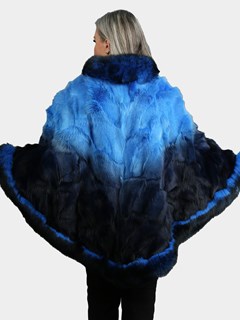 Woman's Two Tone Royal Blue Fox Section Fur Poncho