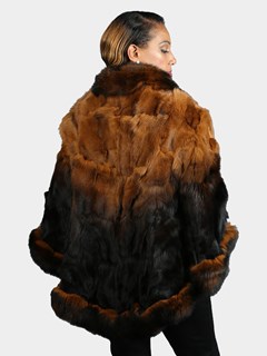 Woman's Two Tone Whiskey Fox Section Fur Poncho