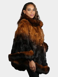 Woman's Two Tone Whiskey Fox Section Fur Poncho