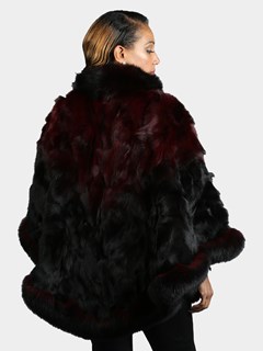 Woman's Two Tone Burgundy Fox Section Fur Poncho