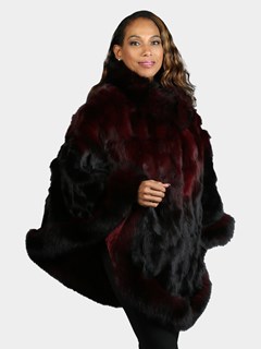 Woman's Two Tone Burgundy Fox Section Fur Poncho