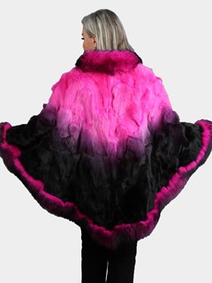 Woman's Two Tone Pink Fox Section Fur Poncho