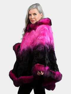 Woman's Two Tone Pink Fox Section Fur Poncho