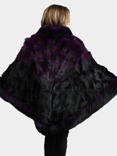 Woman's Two Tone Purple Fox Section Fur Poncho