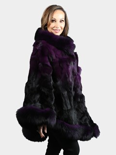 Woman's Two Tone Purple Fox Section Fur Poncho