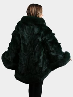 Woman's Green Fox Section Fur Poncho