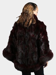 Woman's Burgundy Fox Section Fur Poncho