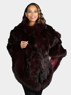 Woman's Burgundy Fox Section Fur Poncho